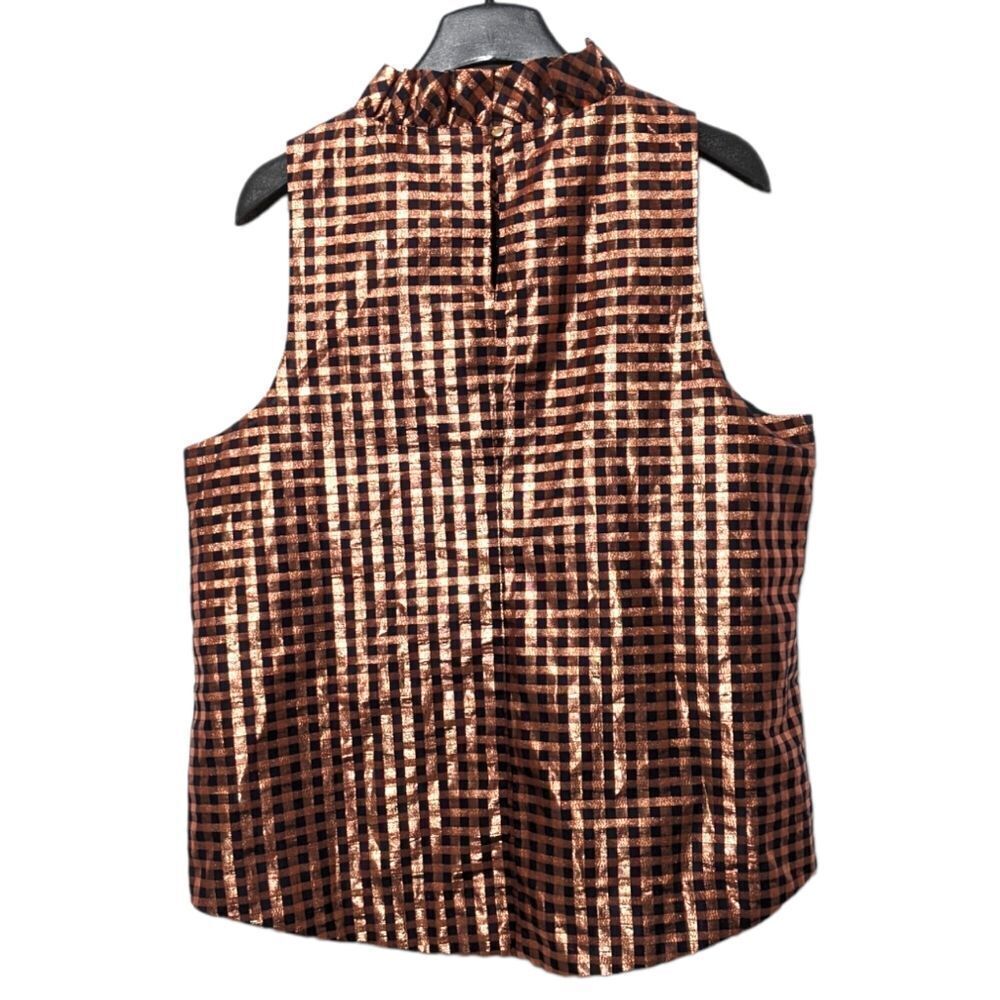 NWT J. CREW Lurex® Crinkle Gingham Ruffle Neck Sleeveless Top L - Picture 4 of 6